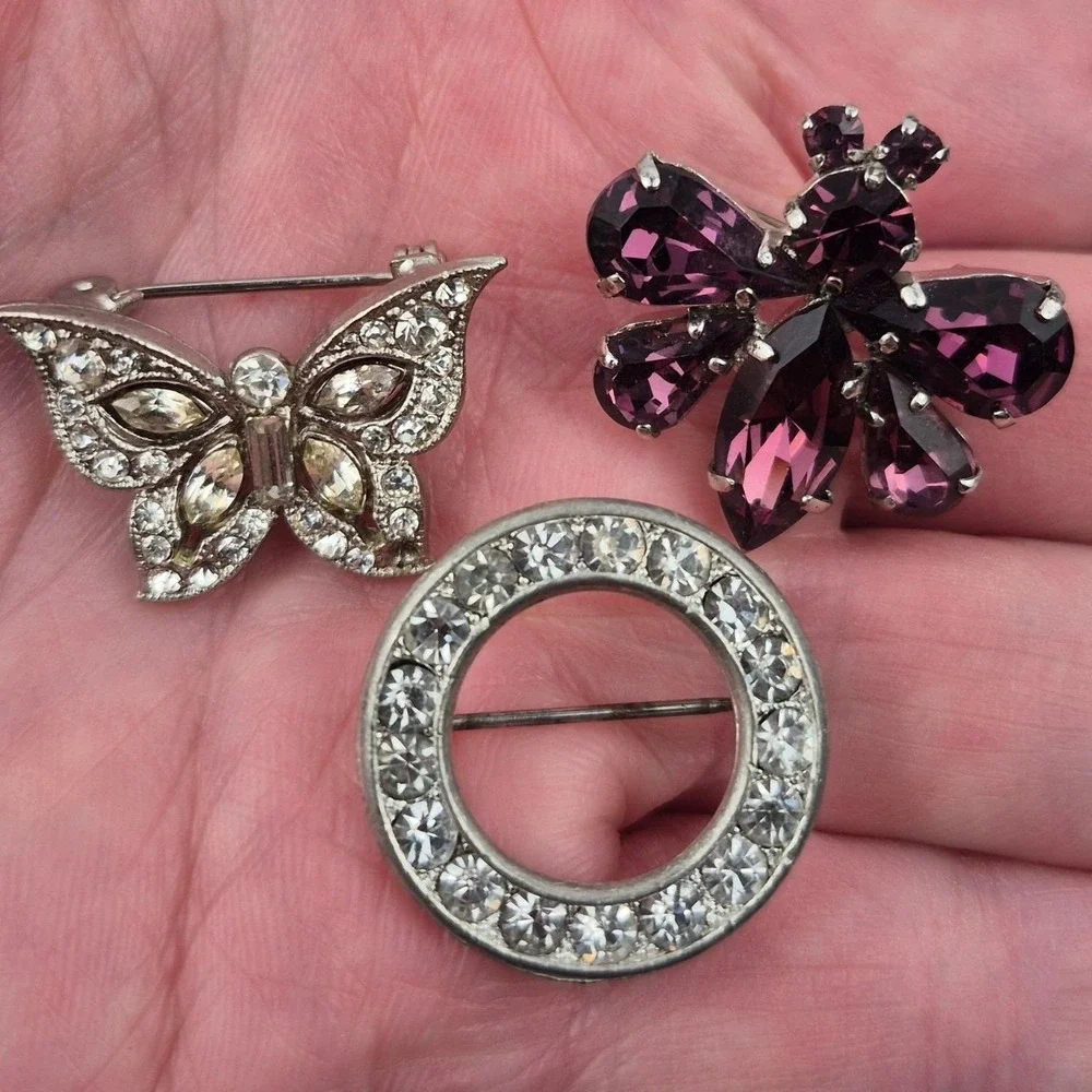 Lot 3 Vtg Rhinestone Brooches 1